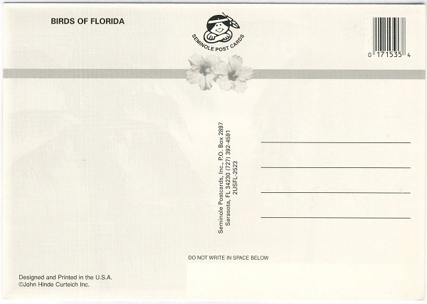 Backside of Birds of Florida Seminole Postcard Backside of Birds of Florida Seminole Postcard